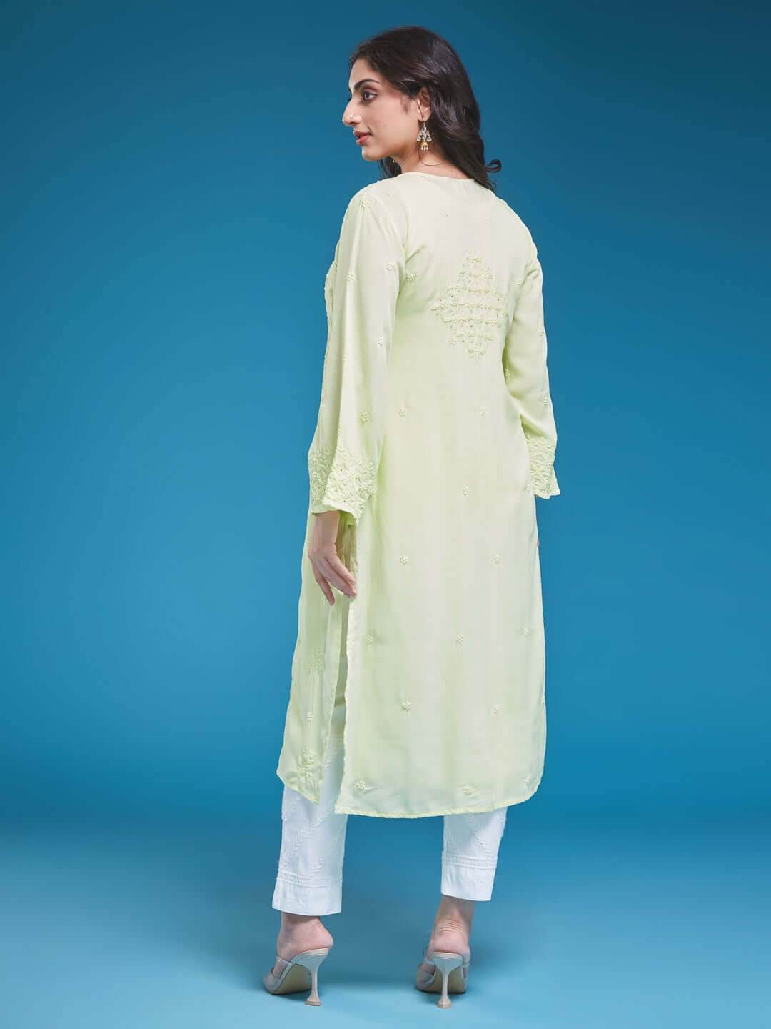 AAINA Chikankari Modal Kurta - KRI CHIKANKARI